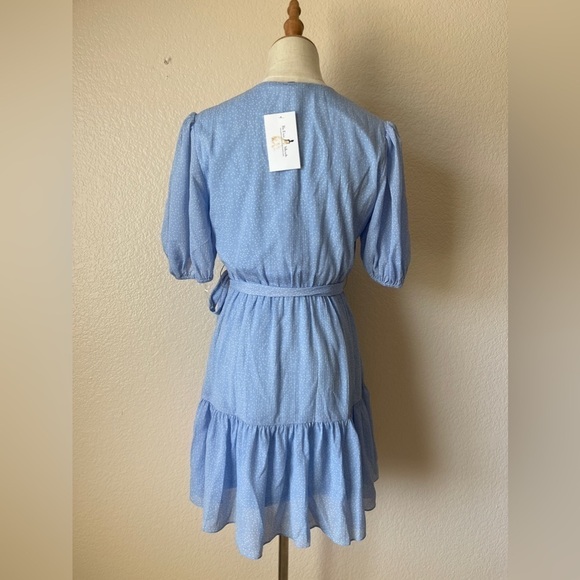 BIN#14 - French Kiss Powder Blue Dot Print Summer Dress Small - Picture 6 of 9